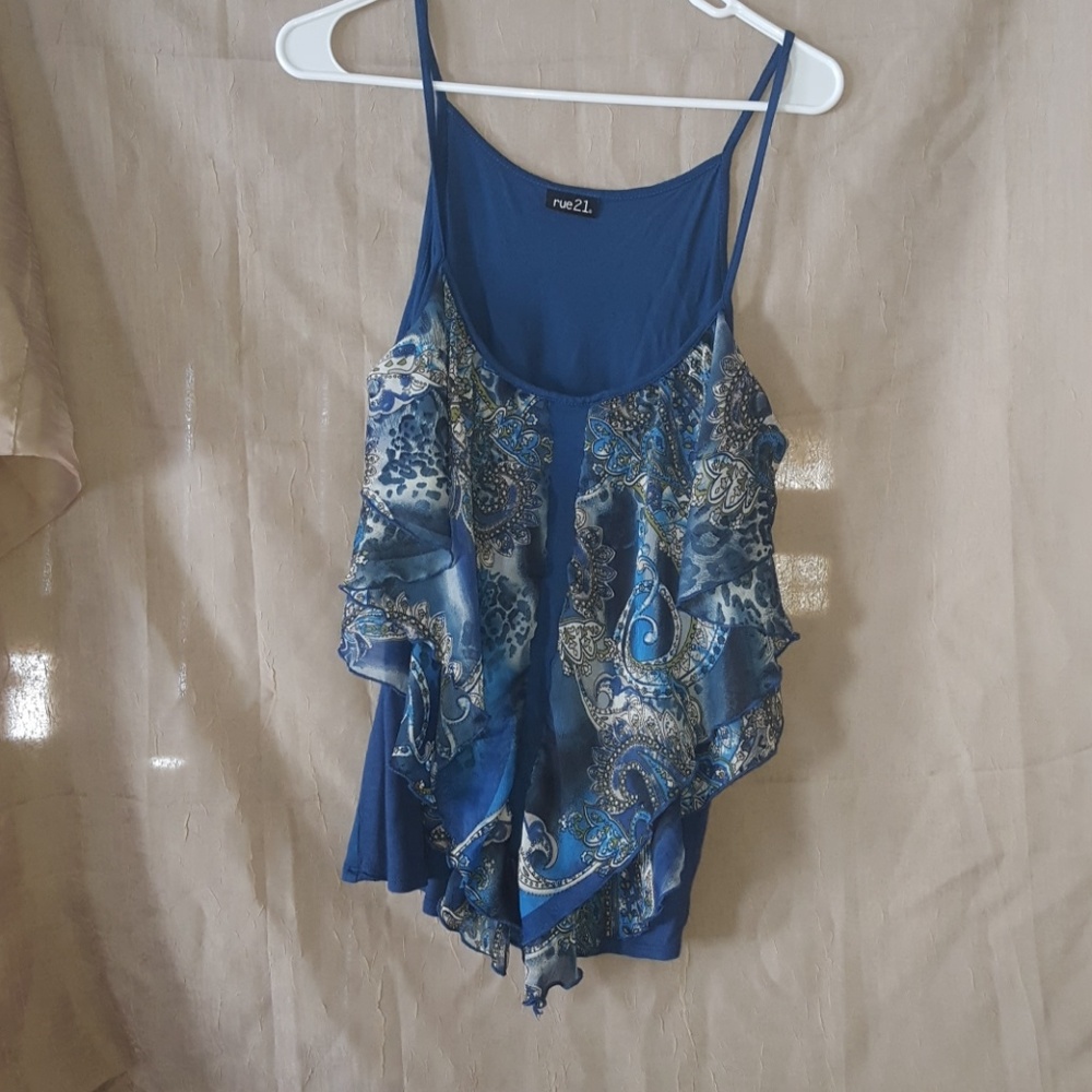 Rue 21 ruffle Blue Paisley Tank